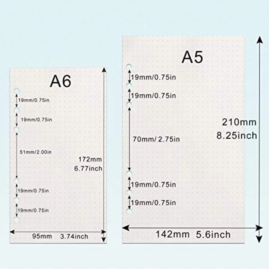 A6 Refill Paper, [ ] 100GSM Thick Refillable Paper 6 Hole Filler Inserts Loose Leaf Paper 15 Sheets 270 Pages for 6 Ring Binder
