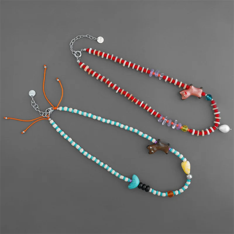 

Hip Hop Funny Quirky Dog Necklace for Women Niche Design Freshwater Pearl Amethyst Dopamine Exquisite Bead Jewelry