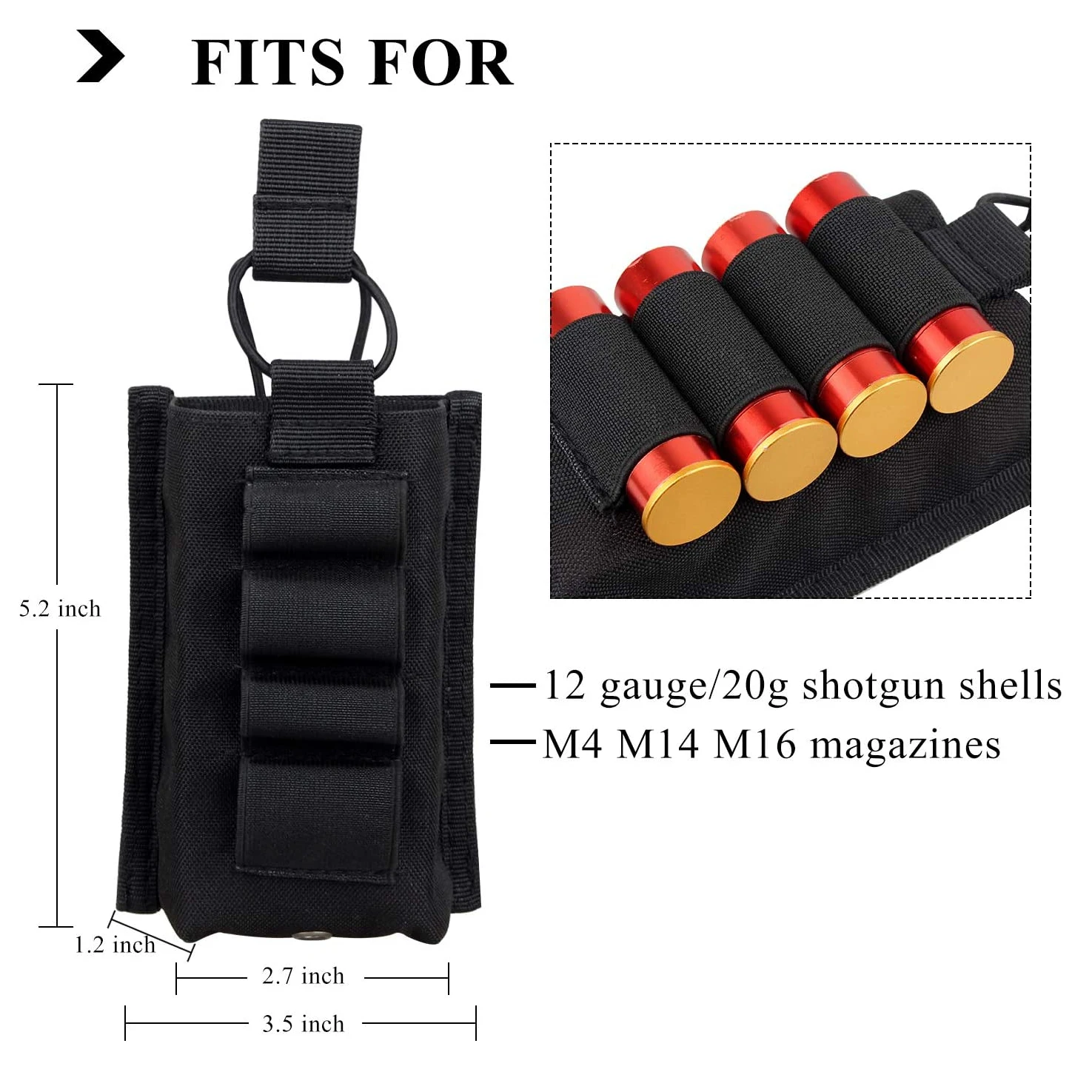 

Magazine Holder Tactical Molle Single Stacker Open-Top Pistol Mag Pouch with 4 Rounds 12G Shotshell Holder for M4 M16 Magazines
