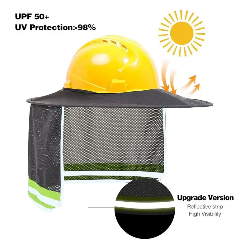 Hard Hat Sun Shade, High Visibility Sun Visor Neck Shade With Reflective Strip, Full Brim(Hard Hat Not Included) 2 Pack Eco-Frie