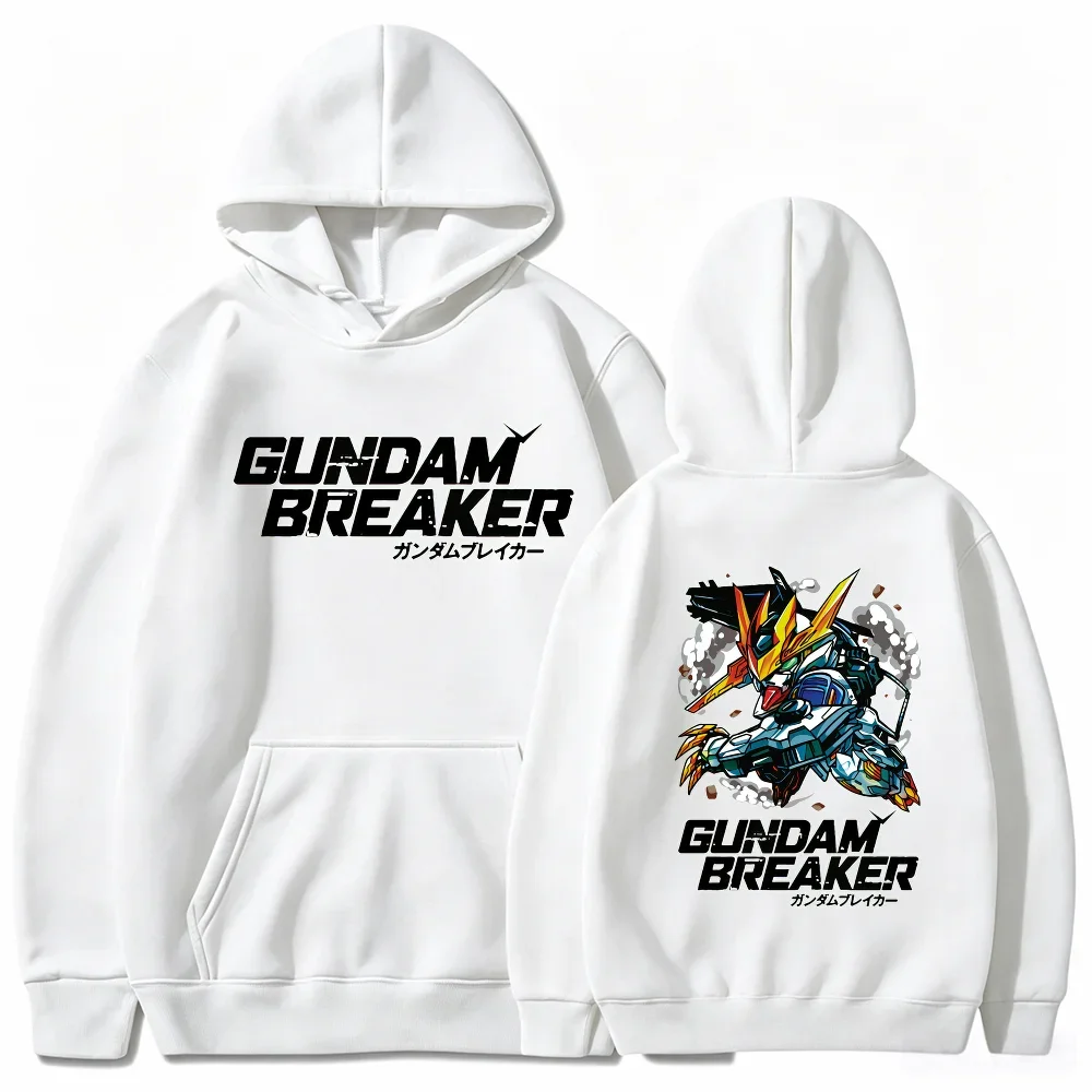 Gundam Breaker Hoodie Front Back Print Mecha Robot Anime Fan Casual Pullover Hooded Sweatshirt