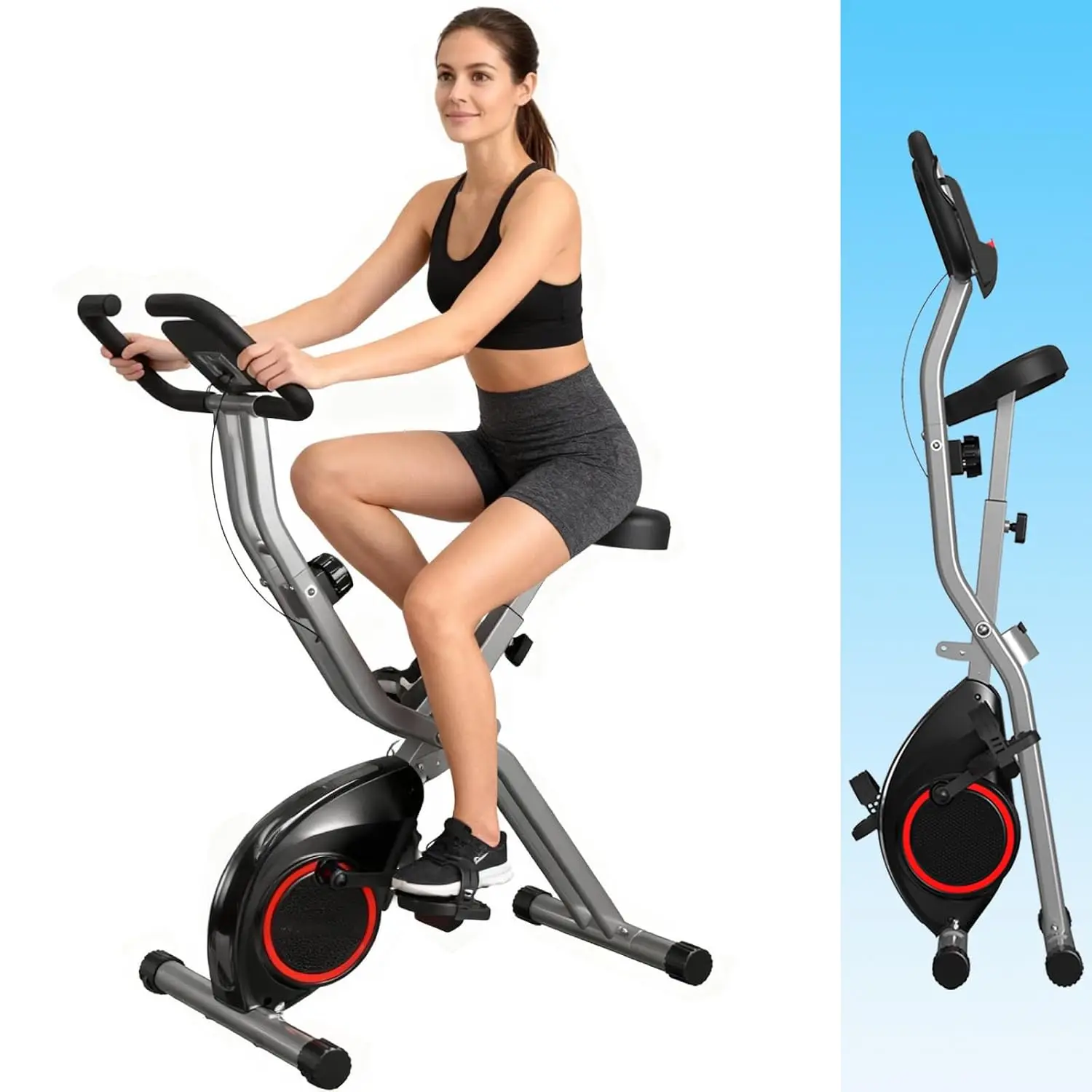 Foldable Exercise Bike Small Apartments, Magnetic Cycling Bike 16-Level Resistance 260LBS 5.5LBS Flywheel, Customized