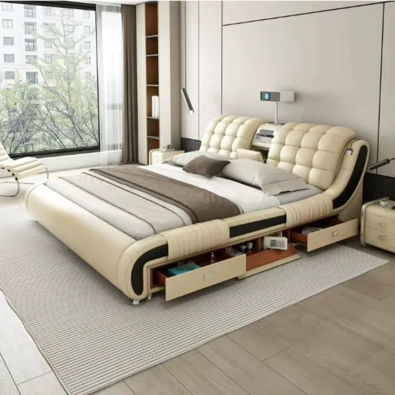 

Luxury Bedroom Furniture Customizable Colors and Sizes Multifunctional Bed with Audio and Storage Features