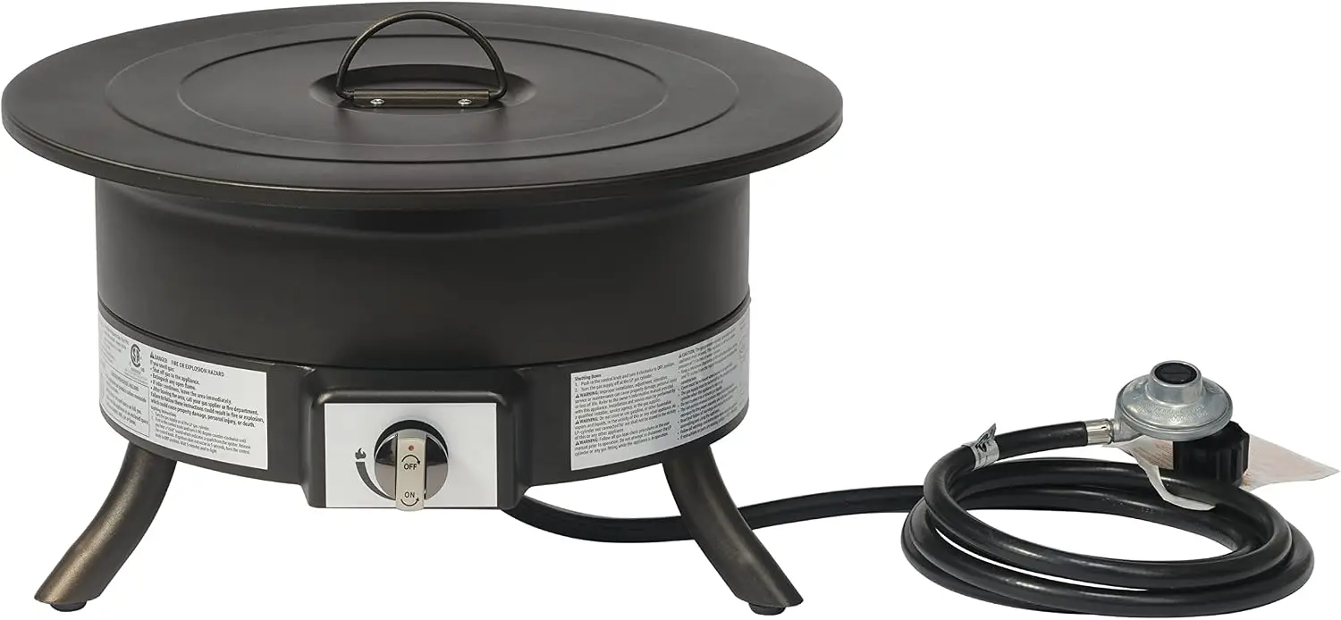 Portable Propane Fire Pit, 19 inch Round Gas for Patio, 55,000 BTU, Carry Strap, Heat, Warmth and Ambience
