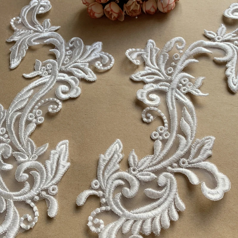 Europäisches Muster, Silberfaden-Umriss, Reisweiße Bestickte Spitze, DIY-Hochzeitskleid-Applikationsmaterialien, AB-Kombination, Neu, 2024 – Detail 7