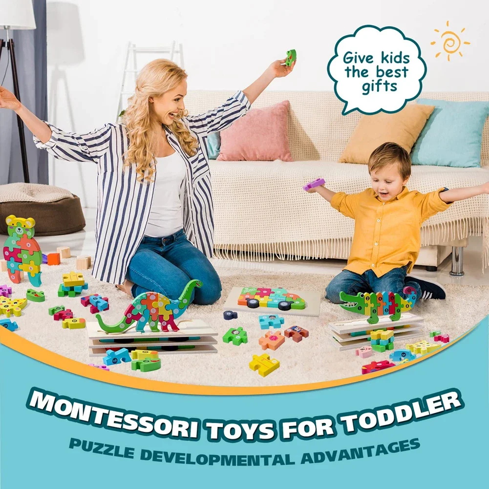 Educatieve tekenfilmdieren Hoge kwaliteit 3D houten puzzels Vroeg leren Cognitie Intelligentie puzzelspellen voor kinderen