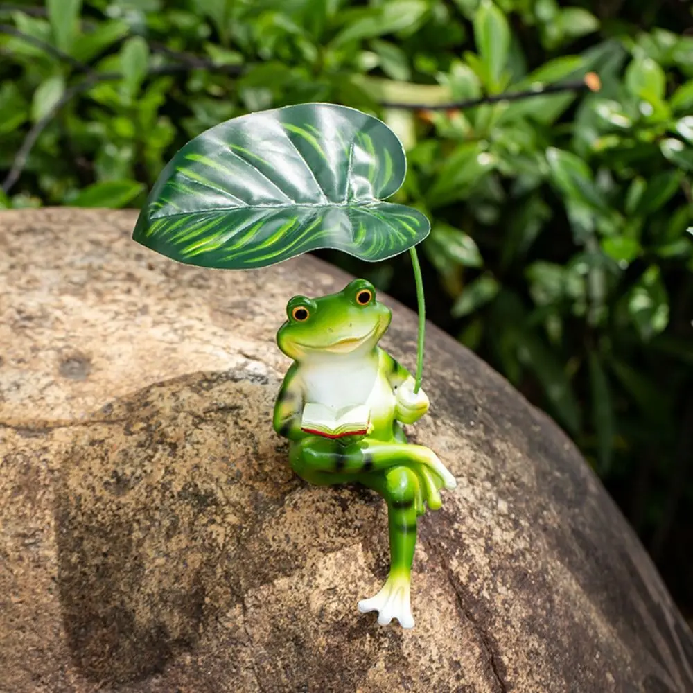 

Crafts Resin Frog Figurine Cartoon Realistic Frog Ornament Decor Cute with Leaf Garden Frog Statue Yard Lawn