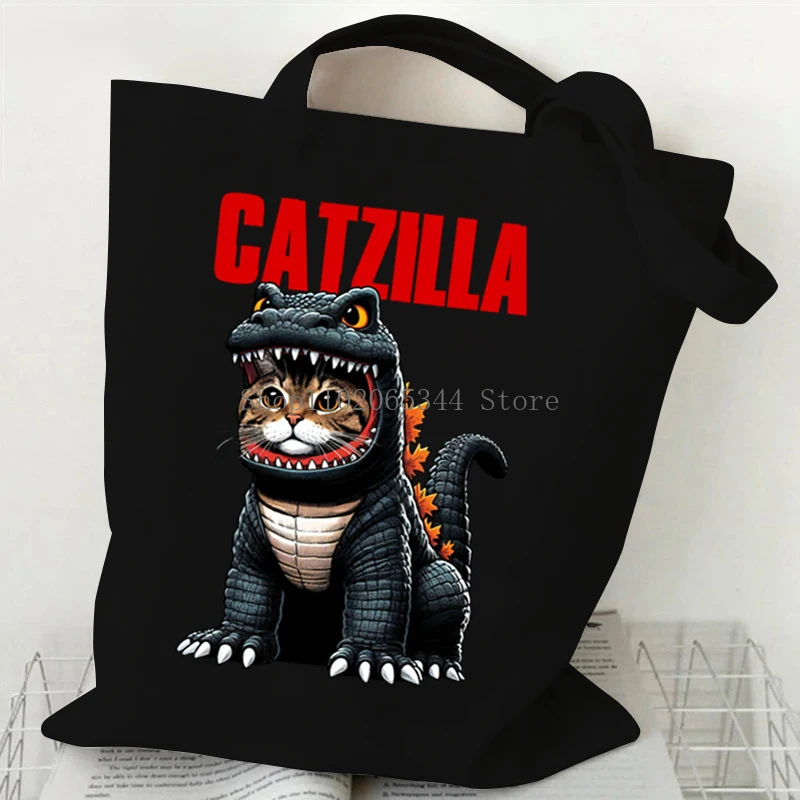 New Funny Dinosaur Cat Harajuku Shoulder Bag for Women Casual Cartoon Scream Cat Shopping Bag Fashion Street Handbags for Lady