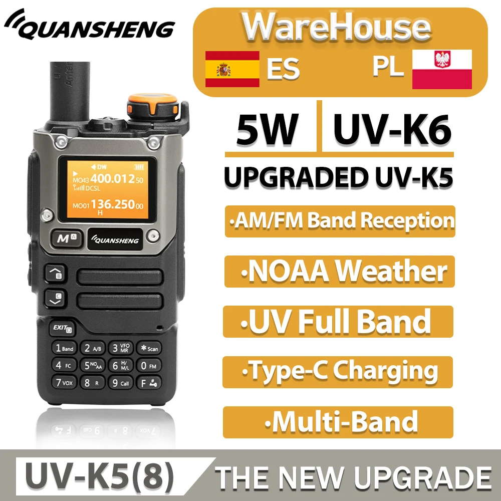 Quansheng UV-K5(8) جهاز اتصال لاسلكي 50-600 ميجا هرتز كامل النطاق نوع C شاحن AM DTMF تشويش إذاعي NOAA FM UVK6 K5 هام راديو اتجاهين