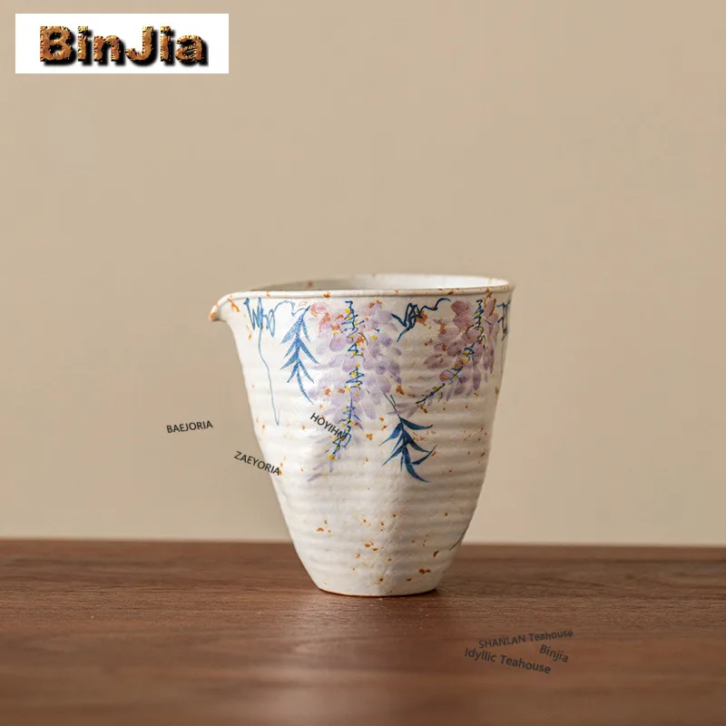 160ml Hand-painted Wisteria Flower Tea Pitcher Tea Divider Cha Hai Dispenser Justice Cup Fair Mug Tea Ceremony Gift Supplies