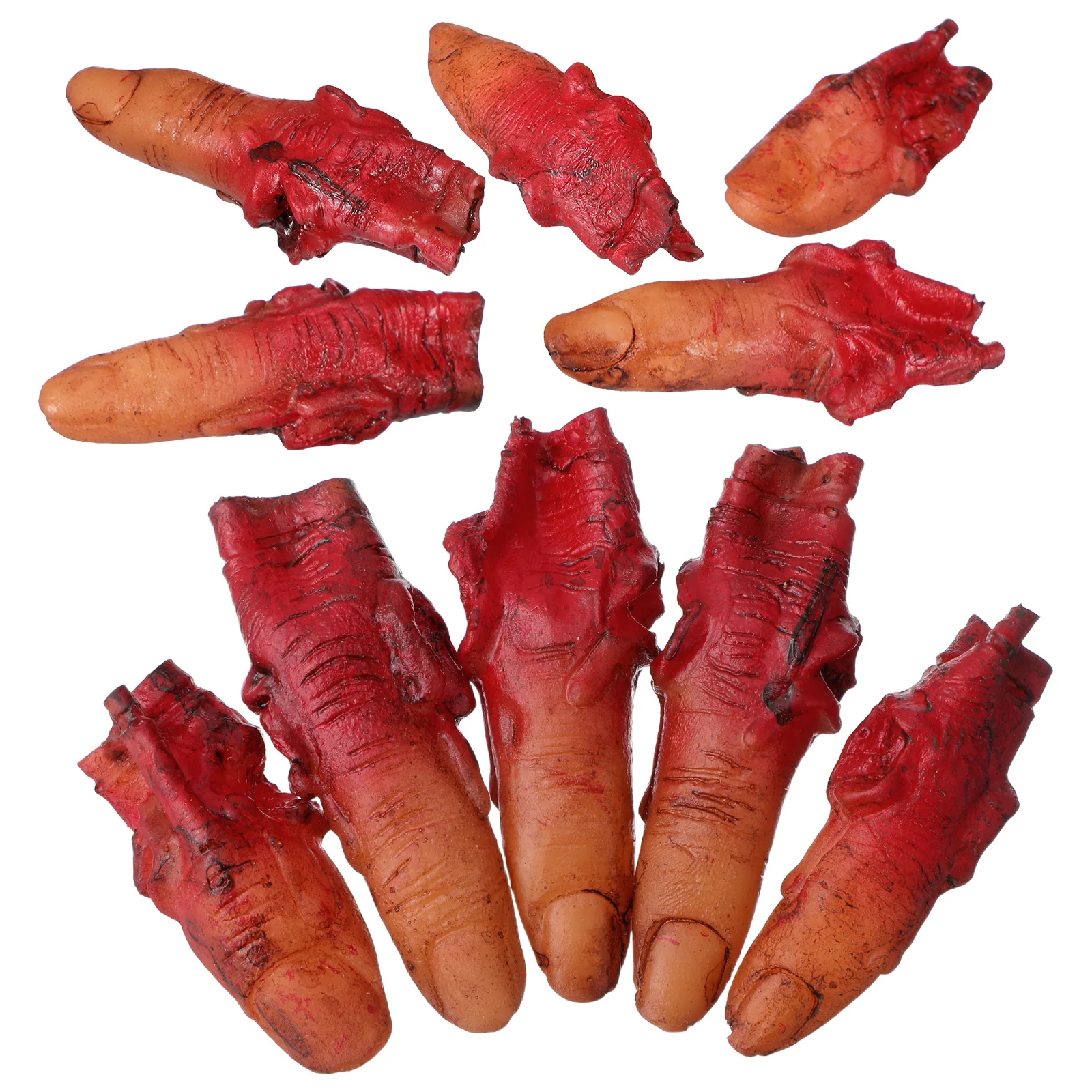 10 stuks nepvingers realistisch bloed bedekt afgehakte menselijke vinger rekwisieten voor Halloween horror decor spookhuis feest donkerrood