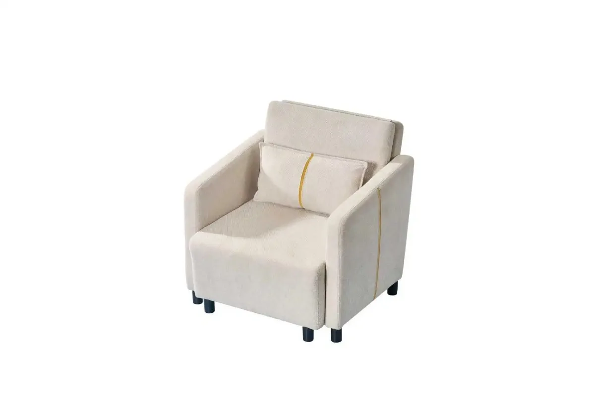 Traditional Style White Single Seater Fabric Sofa with Soft Cushions Durable Eco-Friendly
