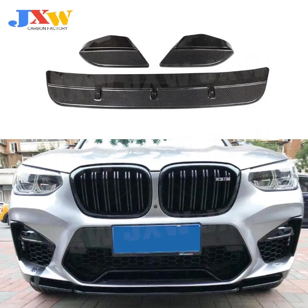 3Pcs/set Carbon Fiber /ABS Gloss Black Front Bumper Chin Lip Body Kit For BMW F97 X3M F98 X4M 2019 - 2021 Car Styling