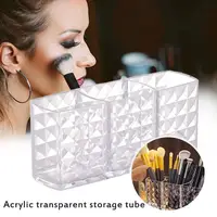 Support de rangement pour pinceaux de maquillage à 3 emplacements, organisateur de maquillage, boîte de rangement cosmétique, présentoir pour rouge à lèvres et crayons à sourcils, boîte transparente en acrylique 2