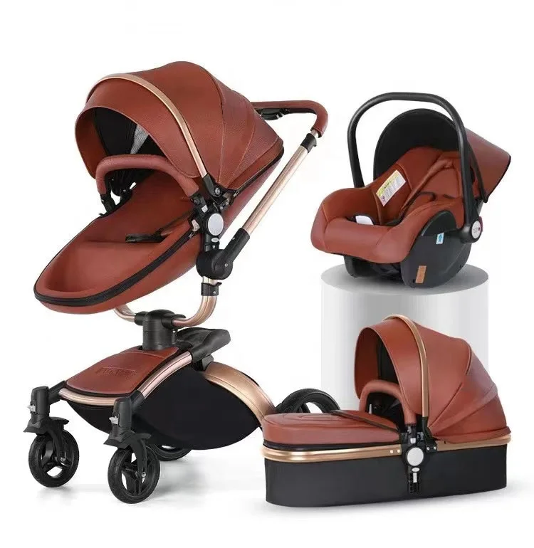 top selling light weight waterproof PU leather egg shaped baby stroller pram 3 in 1 with seat and carrycot for newborn 0-3 years