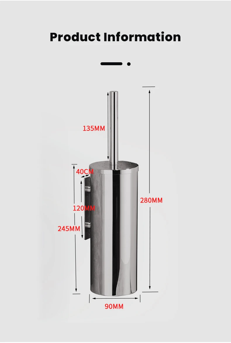 Toilet Brush High Quality Wall Mounted 304 Stainless Steel Cleaning Tools No Drill Bathroom Accessories WB8713