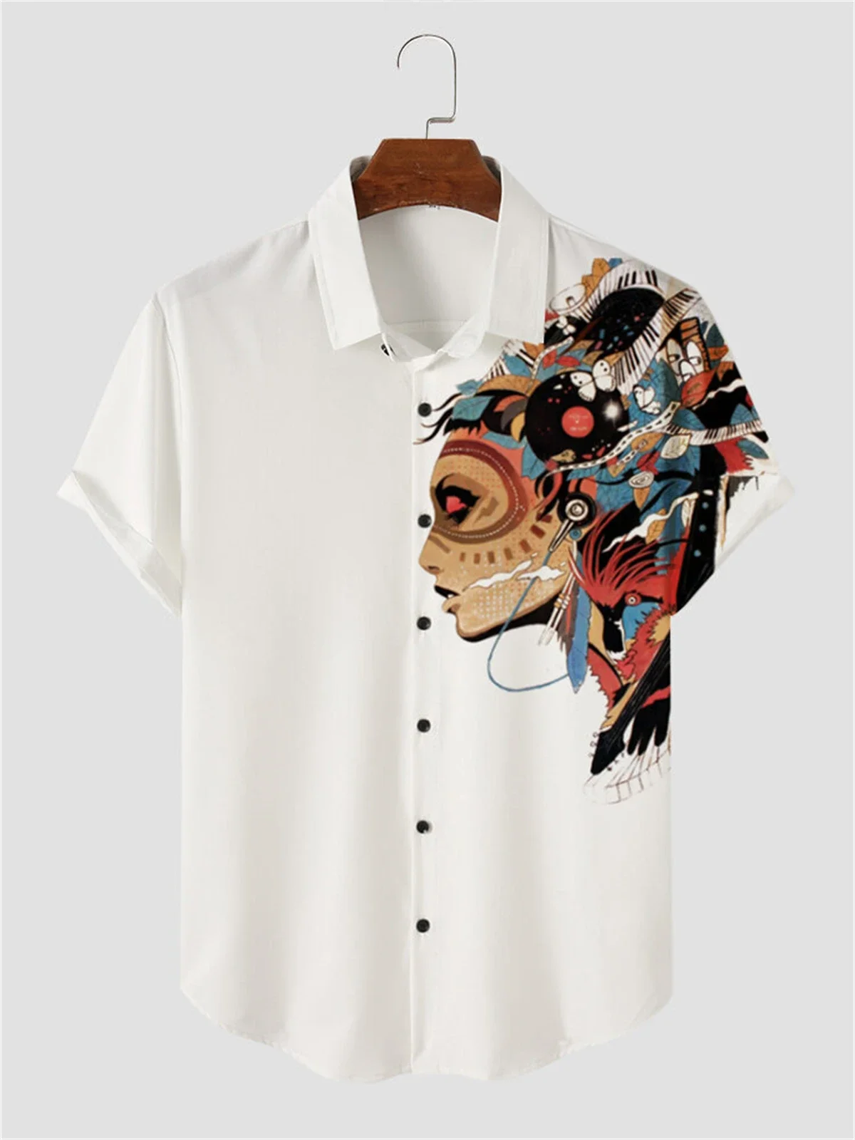 Gypsy Style Printed Men's Short-sleeved Shirt Casual Hawaiian Beach Handsome Men's Tops Large Size Loose Men's Shirt