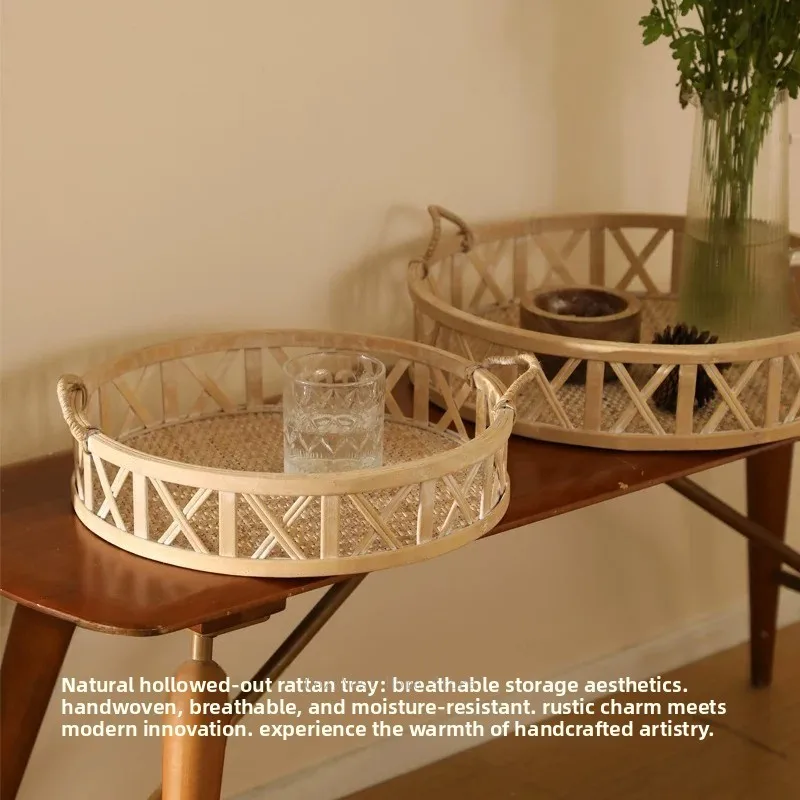 Fruit plate Fruit basket Rattan tray Round binaural creative storage plate Restaurant B & B decoration
