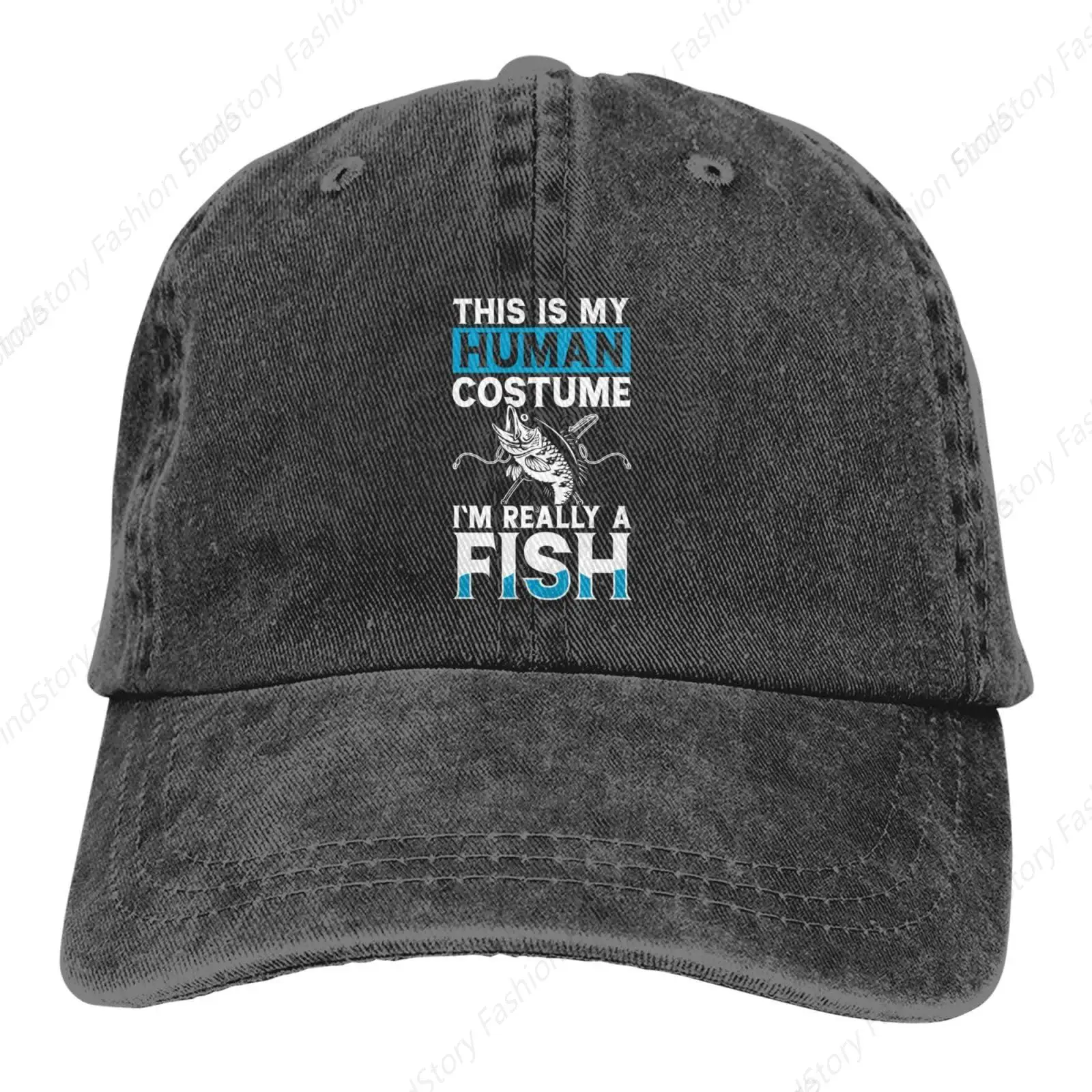 This is My Human Costum I'm Really A Fish Baseball Cap Trucker Denim Golf Dad Hat Cotton Adjusstable Fishing Daily Outdoor Sport