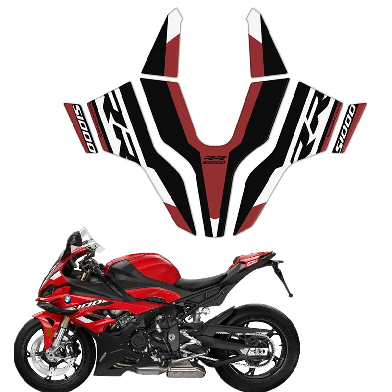 For BMW S1000RR 2023 2024 Motorcycle Rear Seat Fairing Paint Protection 3D Gel Protector Decal Kit Black and Red Color Scheme