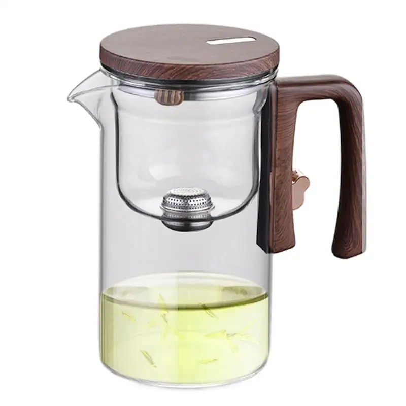 Glass Tea Kettle With Infuser Magnetic Suction Tea Making Artifact With Wooden Handle tea separation filtering glass teapot