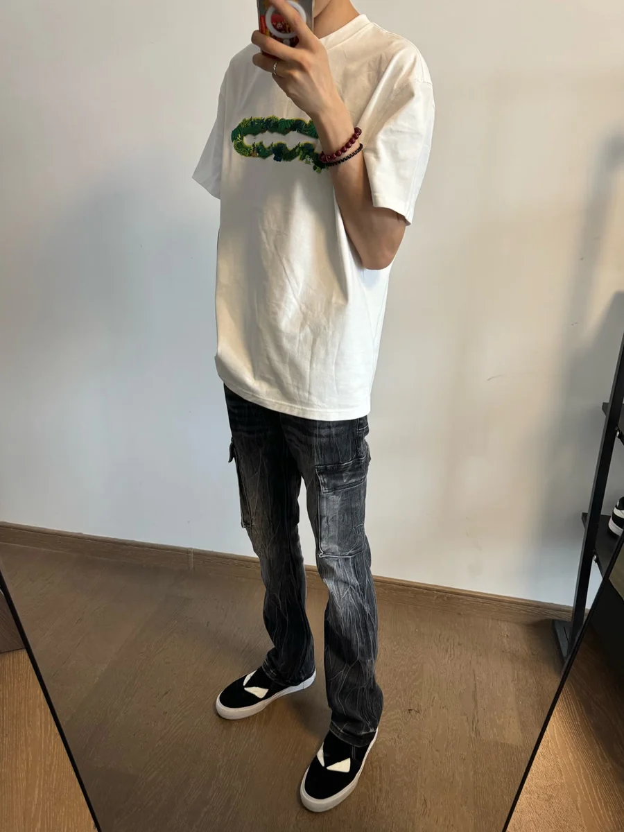 

New 2025 Men's Slim Fit Jeans with Big kets And Lightning Pattern Trendy Casual Wear Youthful Sle All-Season Jeans