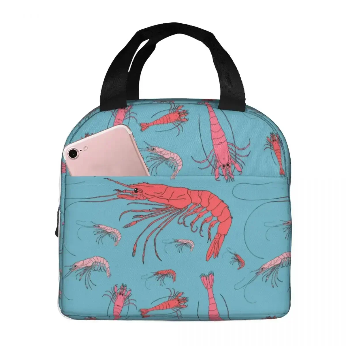 

Shrimp Lunch Bags Portable Insulated Canvas Cooler Thermal Picnic Lunch Box for Women Kids