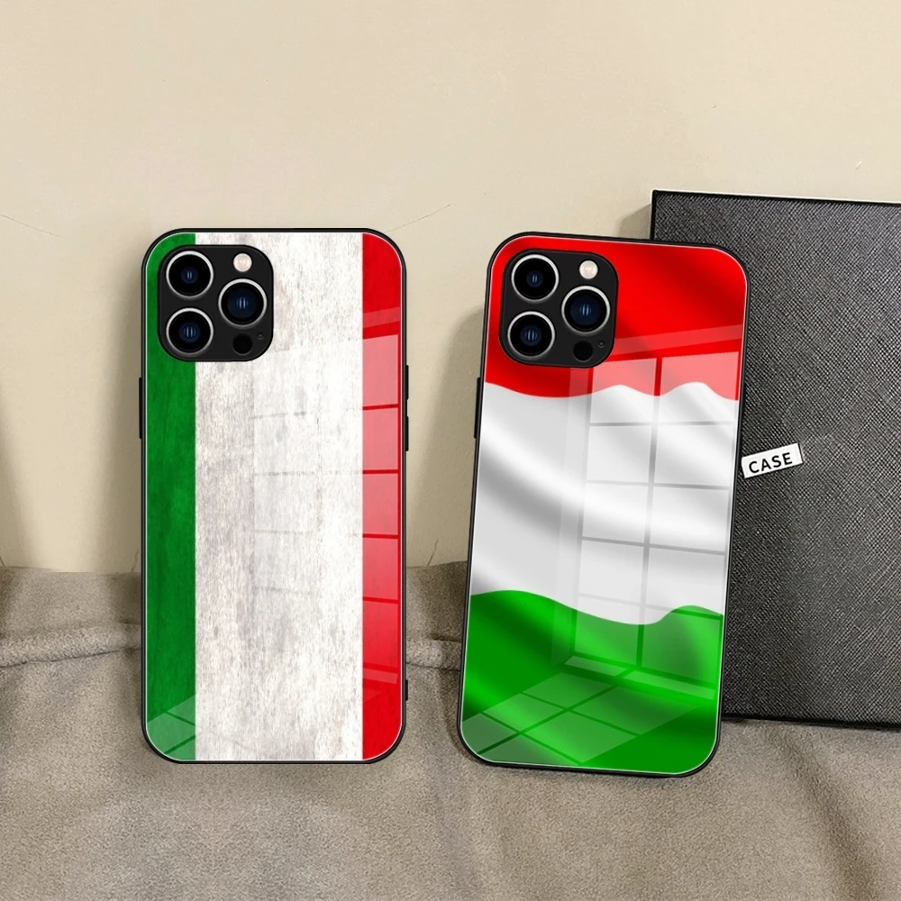 

italian flag Phone Case Glass phone case For IPhone 16 Promax 15 Pro 14 plus 13 Pro 12 mini 11 Samsung S24 S23 Black Covers