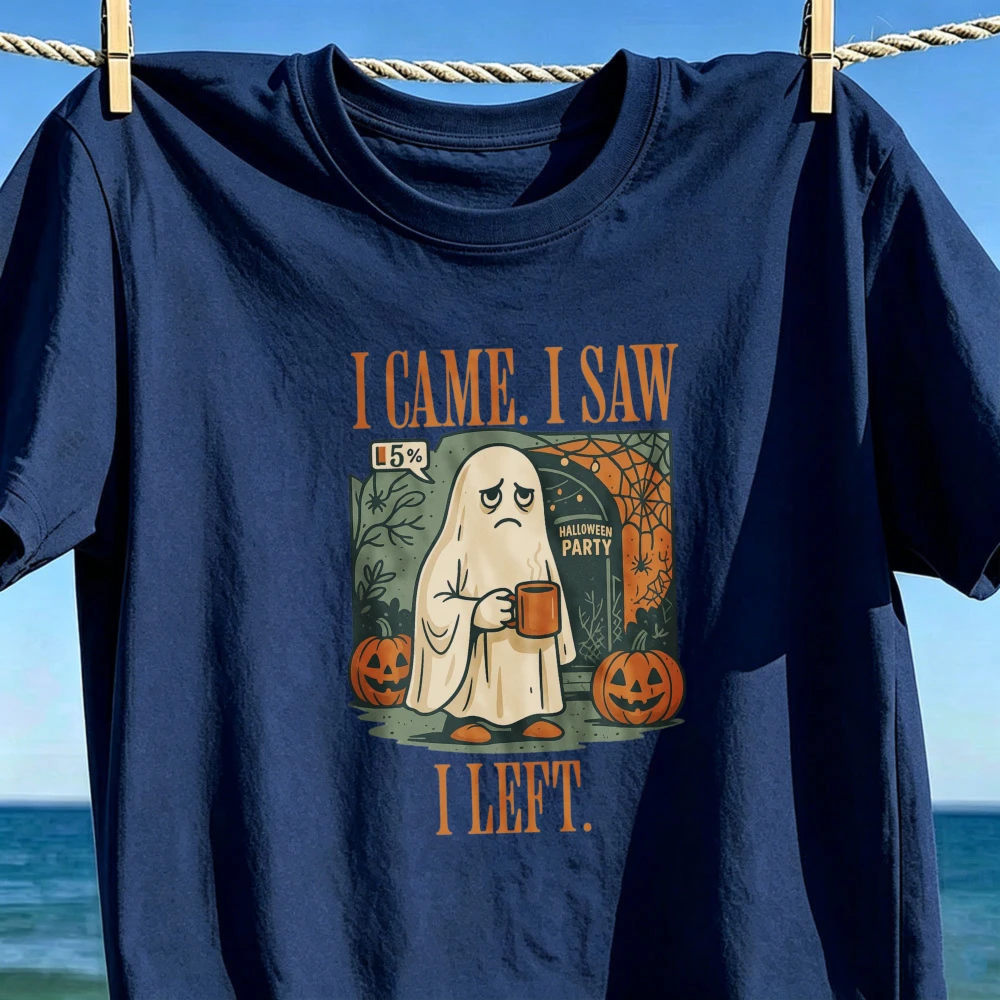 Funny Halloween Ghost Shirt I Came I Saw I Left Retro Spooky Season Tee Introvert Party Ghost Unisex Tee Trendy Cotton Tops