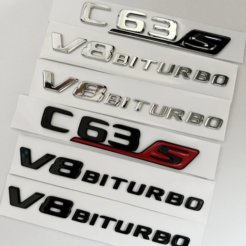 

3D черные буквы логотипа C63S V8 BITURBO, наклейка-звезда на заднюю часть автомобиля, эмблема AMG для Mercedes Benz AMG W205 C205, аксессуары