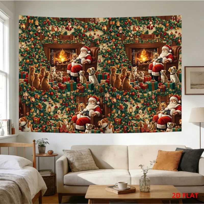 VIKAMA Winter Cabin Window Tapestry, Mountain Lake View Fireplace, Xmas Wall Hanging Decor for Living Room Bedroom Home