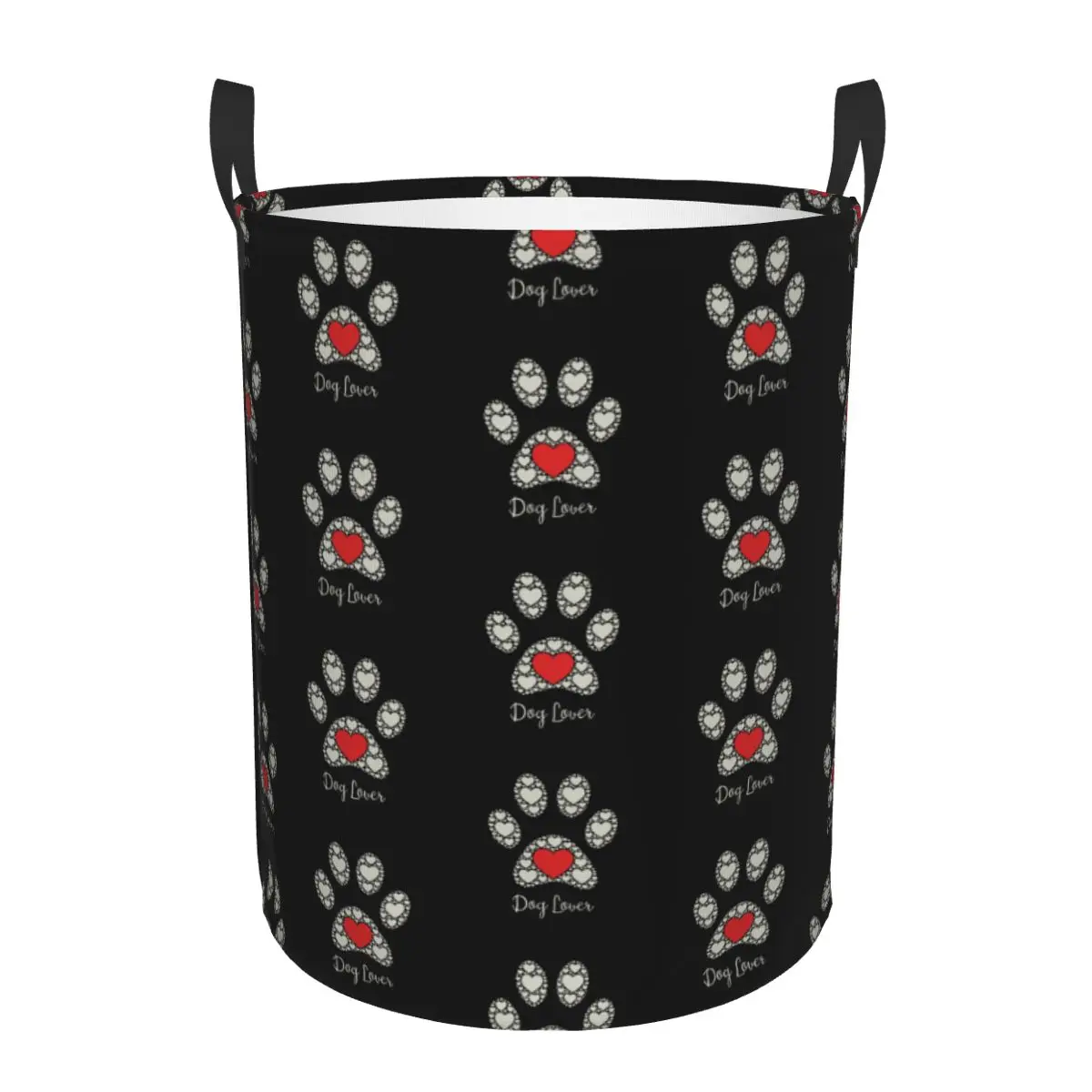 Custom Dog Lover Pet Paw Heart Laundry Basket Collapsible Large Clothing Storage Bin Baby Hamper