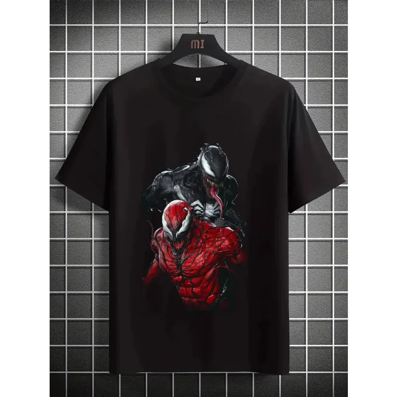 تي شيرت رجالي صيفي كاجوال بأكمام قصيرة من Marvel Venom Massacre، ملابس كاجوال عادية للتخسيس ورقبة دائرية