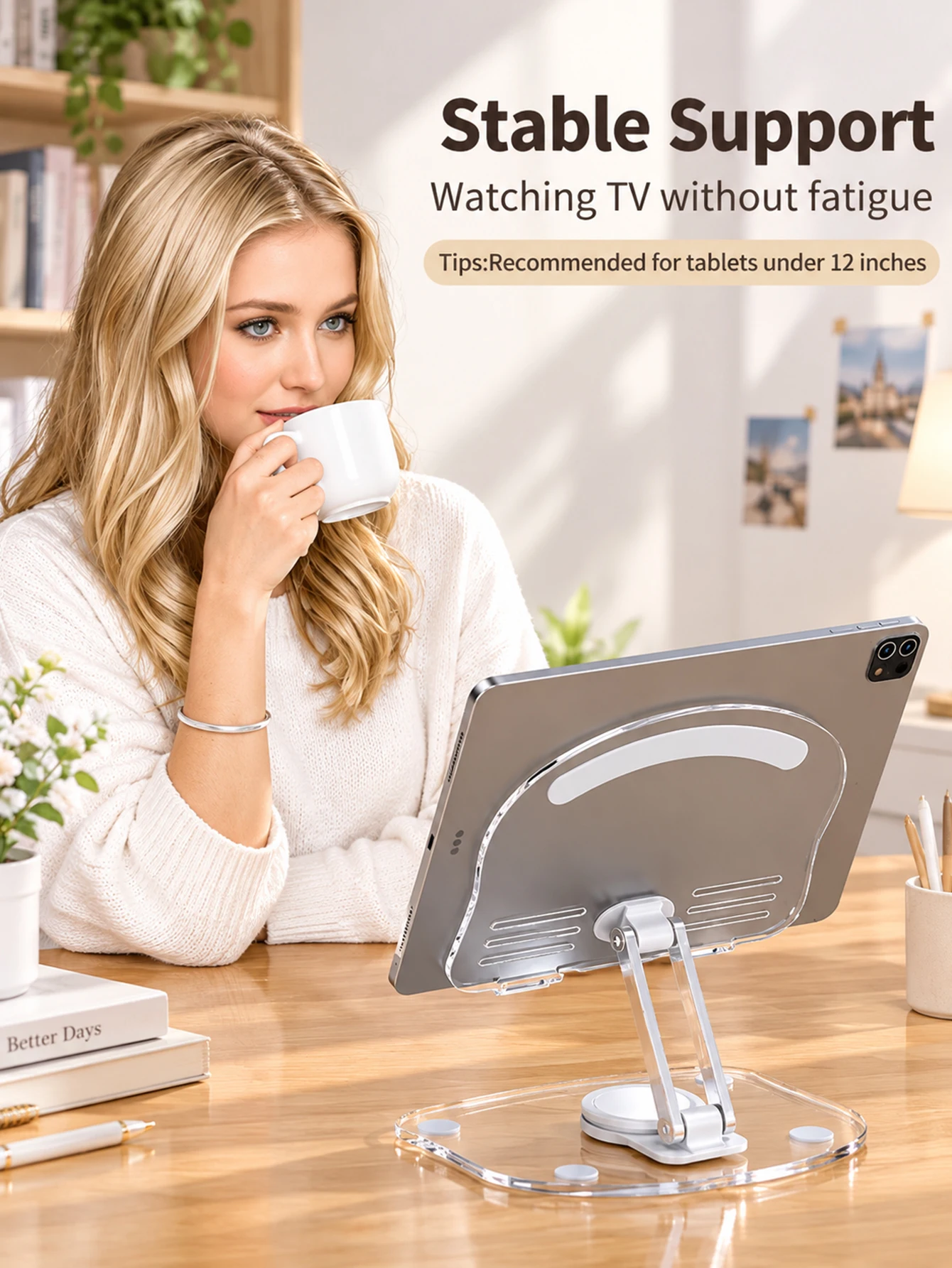 1 Acrylic Phone Stand, Adjustable Foldable Phone and Tablet Stand, Portable Desktop Stand with Non-Slip Base, Adjustable Height and Viewing Angle, Space-Saving Device Stand, Suitable for Desks, Offices, Studying, Video Watching, and Live Streaming