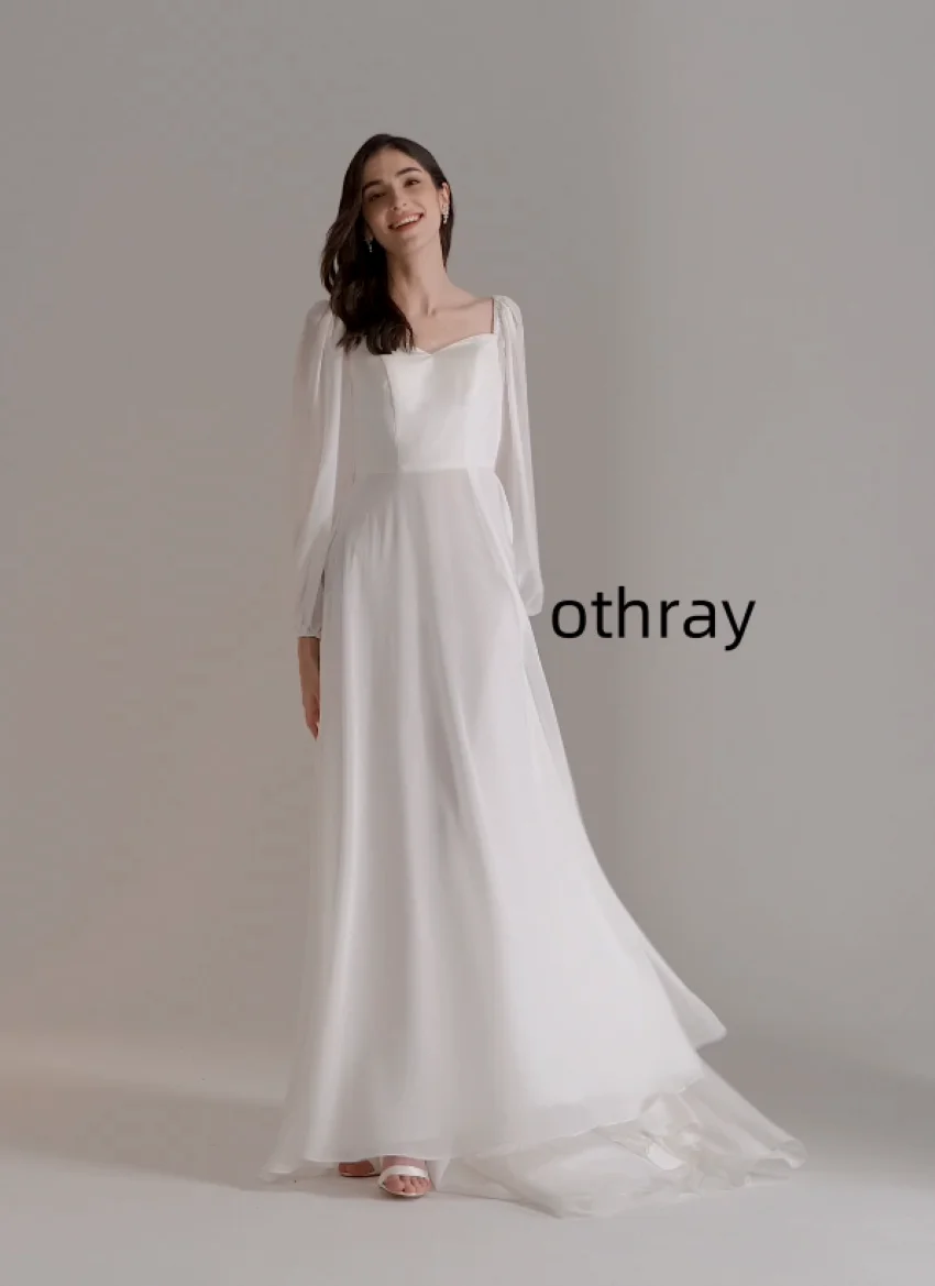 Othray A-line V-Neck vestidos para mujer elegantes y bonitos Chapel Train Chiffon Wedding Dress vestido feminino 드레스 웨딩