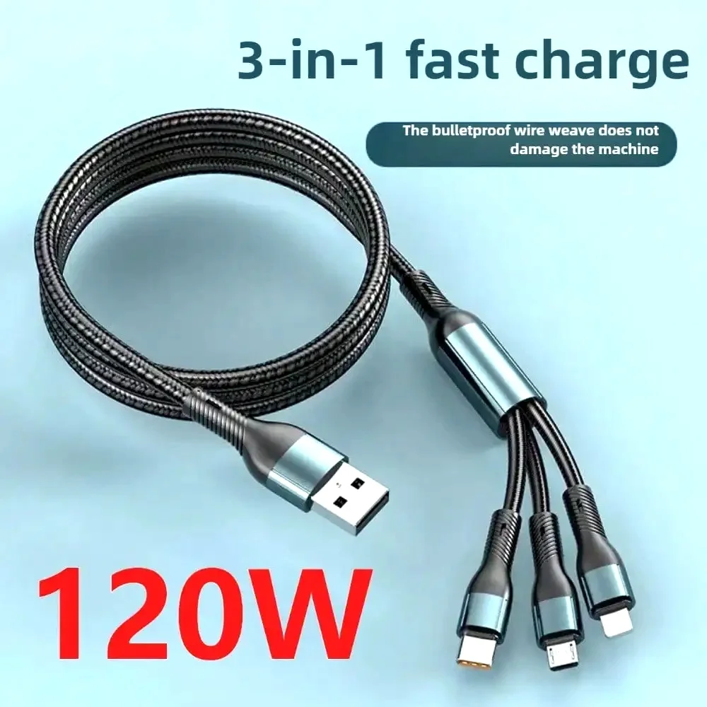 Flash sale  120W 6A 3 in 1 USB Type C Cable Fast Charge Phone Charger Data Cord For iPhone Samsung Xiaomi Huawei Quick Charge Micro USB Wire