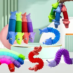 4PCS Telescopic Tube Children's and Adults' Pop Tube Keychain Toys Educational Decompression Shark Animals Stretch Tube Toys