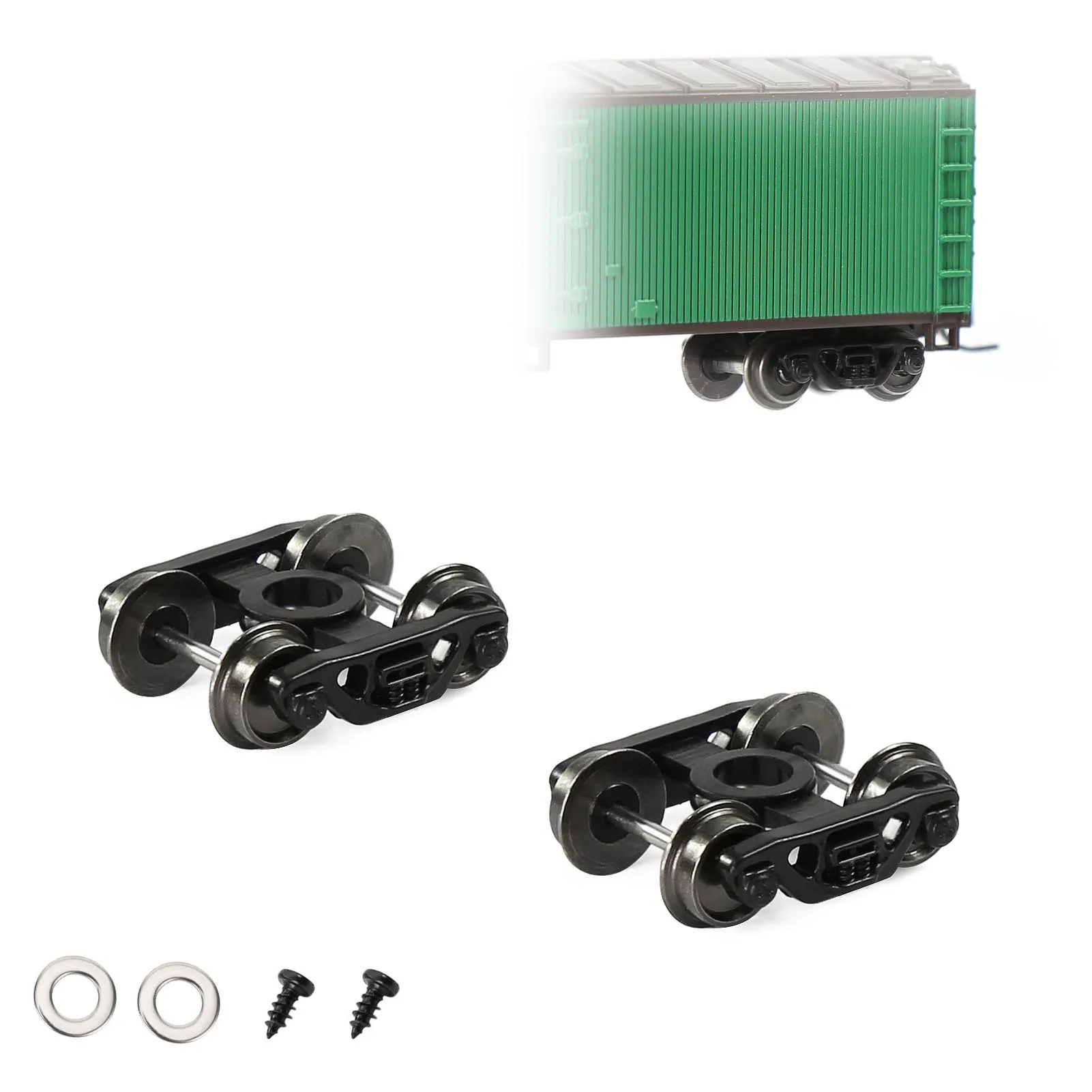 Evemodel 2pcs N Scale 1:160 Bearing Truck Bogies Metal DC Wheels with Screws Washers HP30150