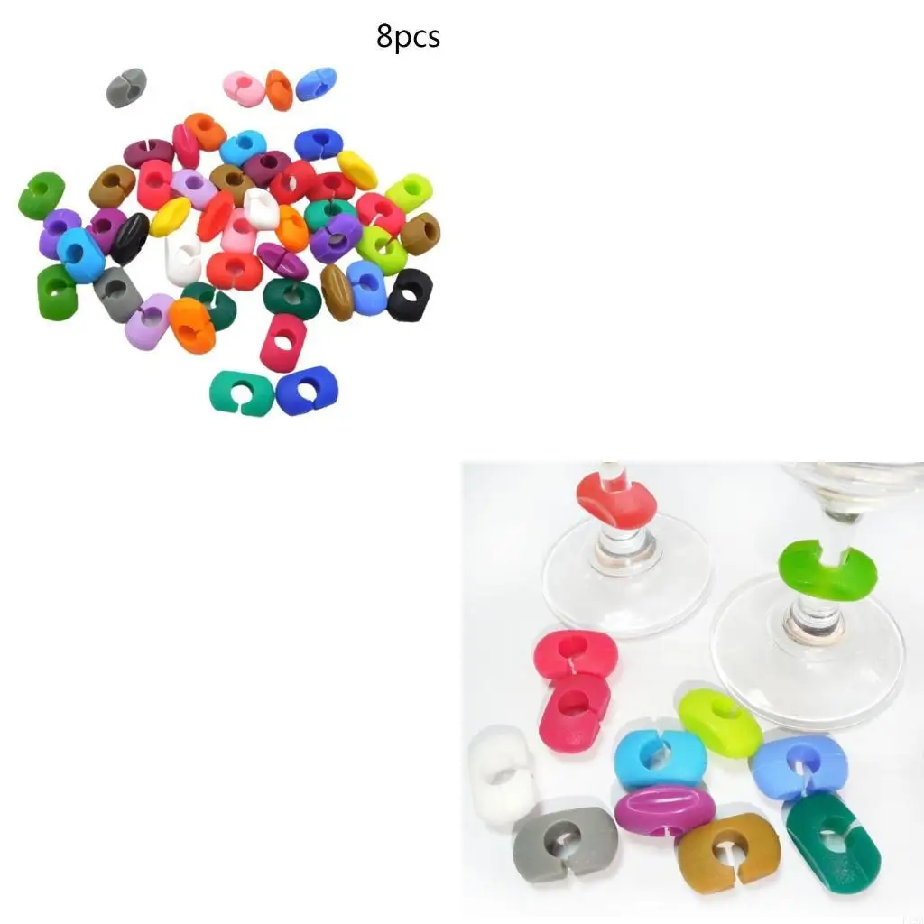 F19B 8/12/24 Colors Wine Glass Markers Silicone Drink Glass Charms Identification Cup Labels Signs for Party Bar