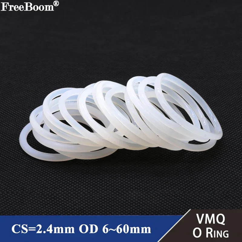 10/50pcs VMQ Silicone Ring Gasket CS 2.4mm OD 6 ~ 60mm Food Grade Waterproof Washer Rubber Insulate O-ring Rubber Rng White