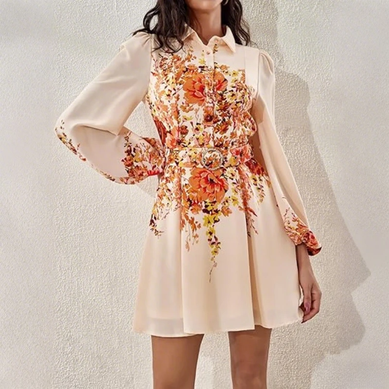 فستان Modigirl النسائي الرومانسي العتيق مُزين بنقشة الزهور 2026 ربيع الخريف قميص طوق السيدات الوردي فساتين صغيرة لتاريخ عيد الحب