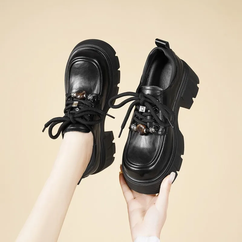 

DIMANYU Women's Loafers 2026 New Spring Genuine Leather Lace-up Women Oxford Shoes High Heel College Style Women's Shoes