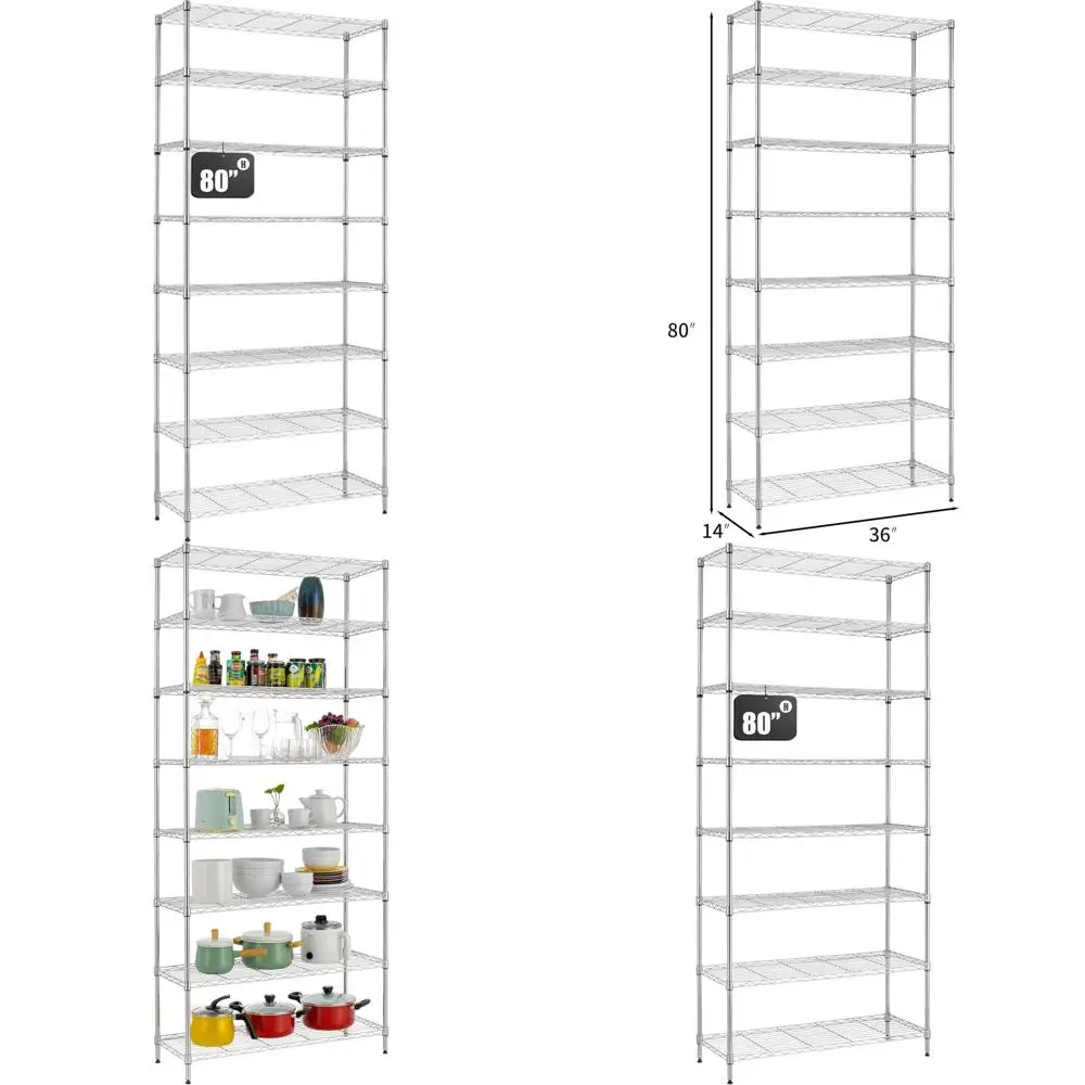 

Adjustable 8-Tier Steel Wire Shelving, 14x36x80 Inches, Metal Storage Rack, Pantry & Garage Organizer