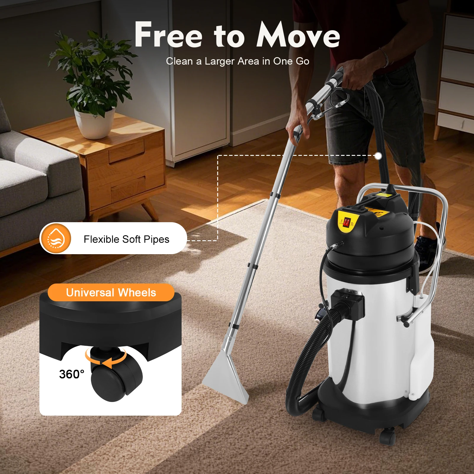 

Commercial 40L Carpet Cleaner Machine 110V with Squeegee 1049W 230mbar Suction Extractor for Sofa Curtain Floor Cleaning
