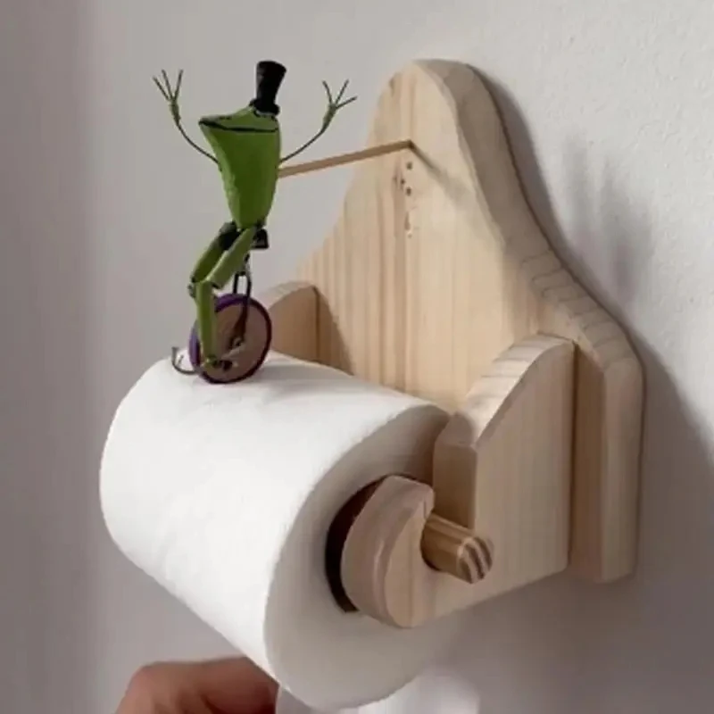 Creative Frog Riding Bicycle Toilet Paper Holder Wooden Tissue Roll Hanger Toilet Roll Paper Rack Home Decor Bathroom Accessory