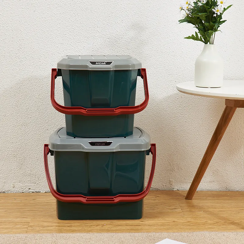 Sitzbarer Plastikeimer mit Griff – Quadratischer Hocker-Wassereimer mit Deckel, für Zuhause, Autowäsche, Outdoor-Autonutzung & Filmrequisiten-Feldbox JT40
