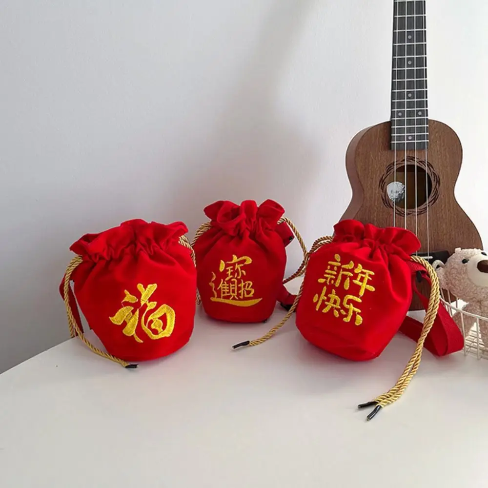 

Красный Холщовый Кошелек Для Монет Китайский Стиль Красный Пакет Вышитая Сумка Через Плечо Кошелек Дракон Год Талисман Новогодний Кошелек Для Монет Детский