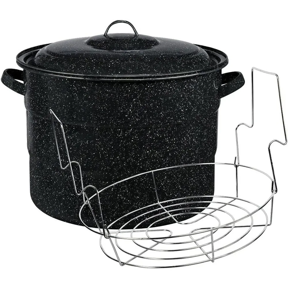 

Enamel on Steel 21.5-Quart Water Bath Canner with lid & Jar Rack, Speckled Black