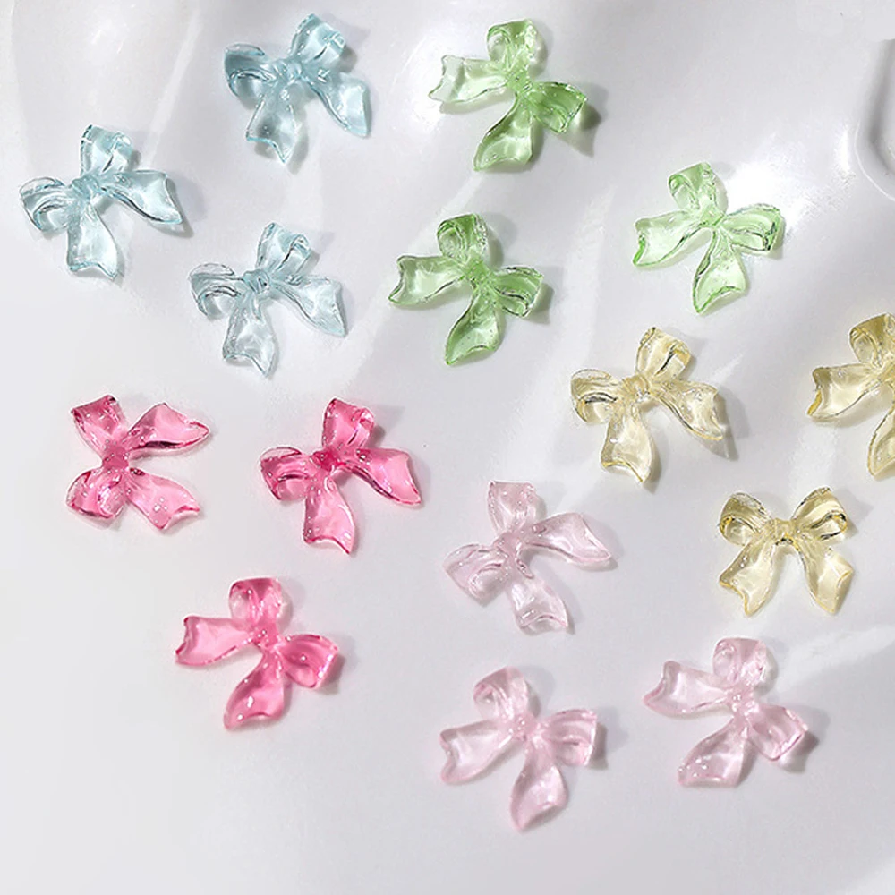 50pcs Jelly Ribbon Bows Nail Art Charm 3D Colorful Transparent Candy Color Summer Nail Decoration DIY Korea Nail Decor Parts