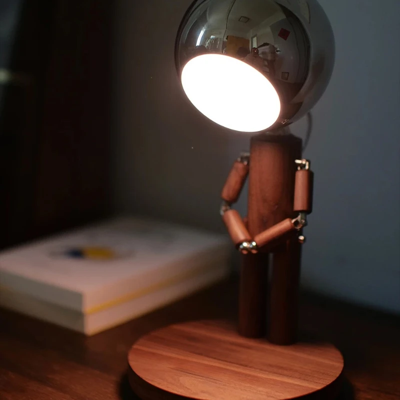 Creative Standing Figure Design Floor Lamps Wooden Charge LED Standing Light Children’s Room Study Indoor Decoration Table Lamp